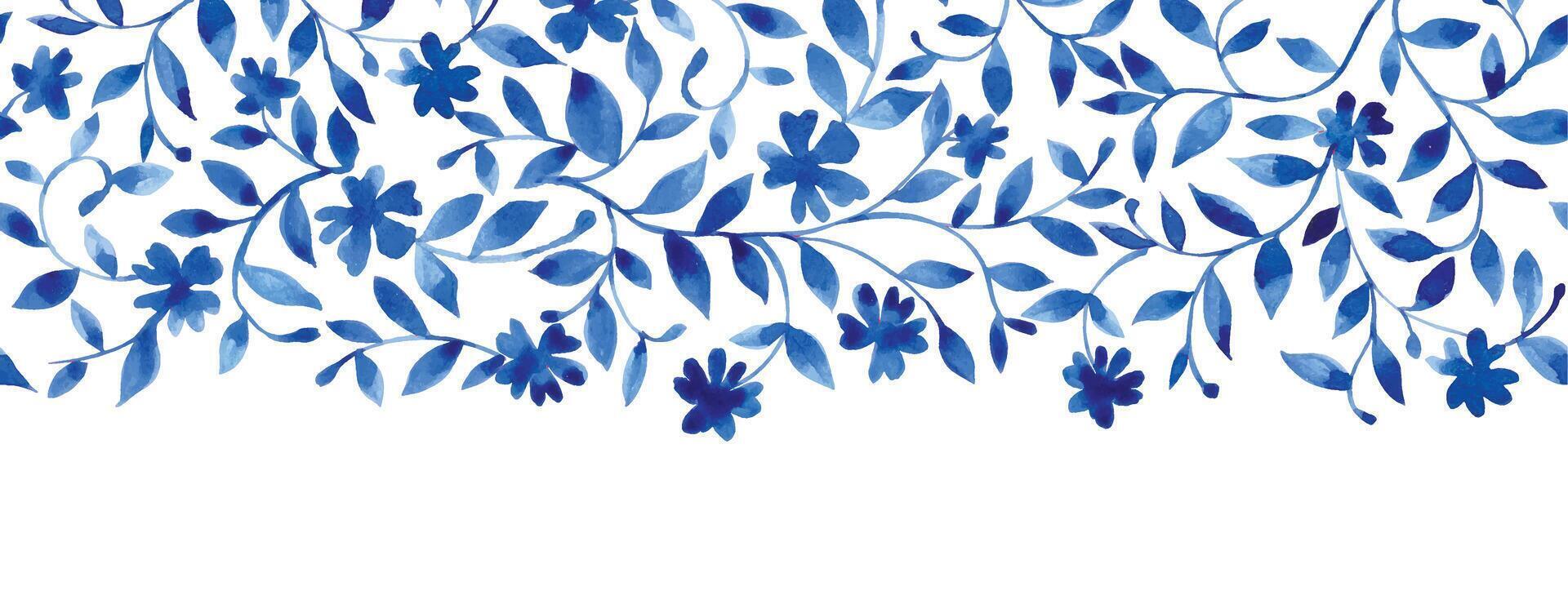 seamless watercolor border with a pattern of small blue flowers. vector
