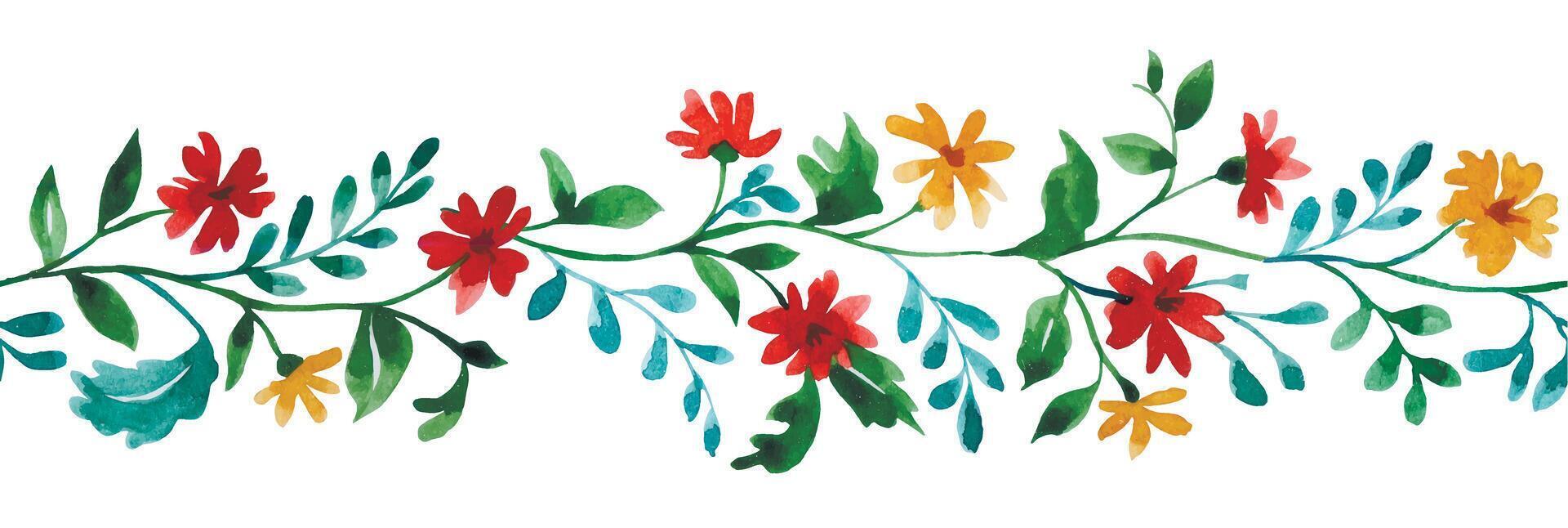 seamless watercolor border with a pattern of small wildflowers. vector
