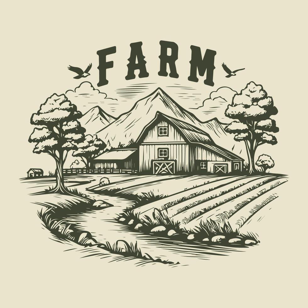 Vintage Hand Drawn Farm Sketch vector