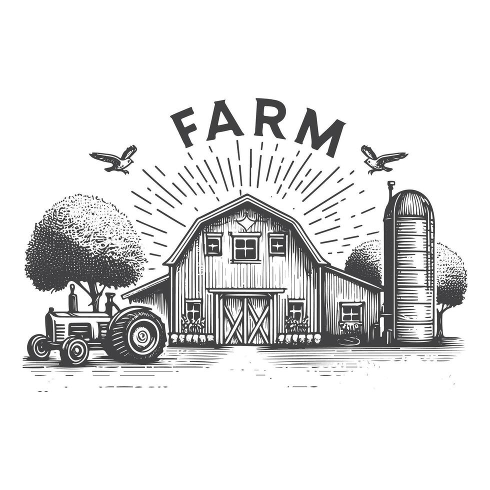 Vintage Farm Sketch Drawing vector