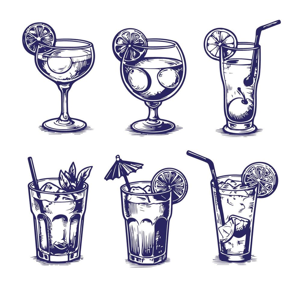 Elegant Hand Drawn Drink Illustrations Vintage Cocktail Collection vector