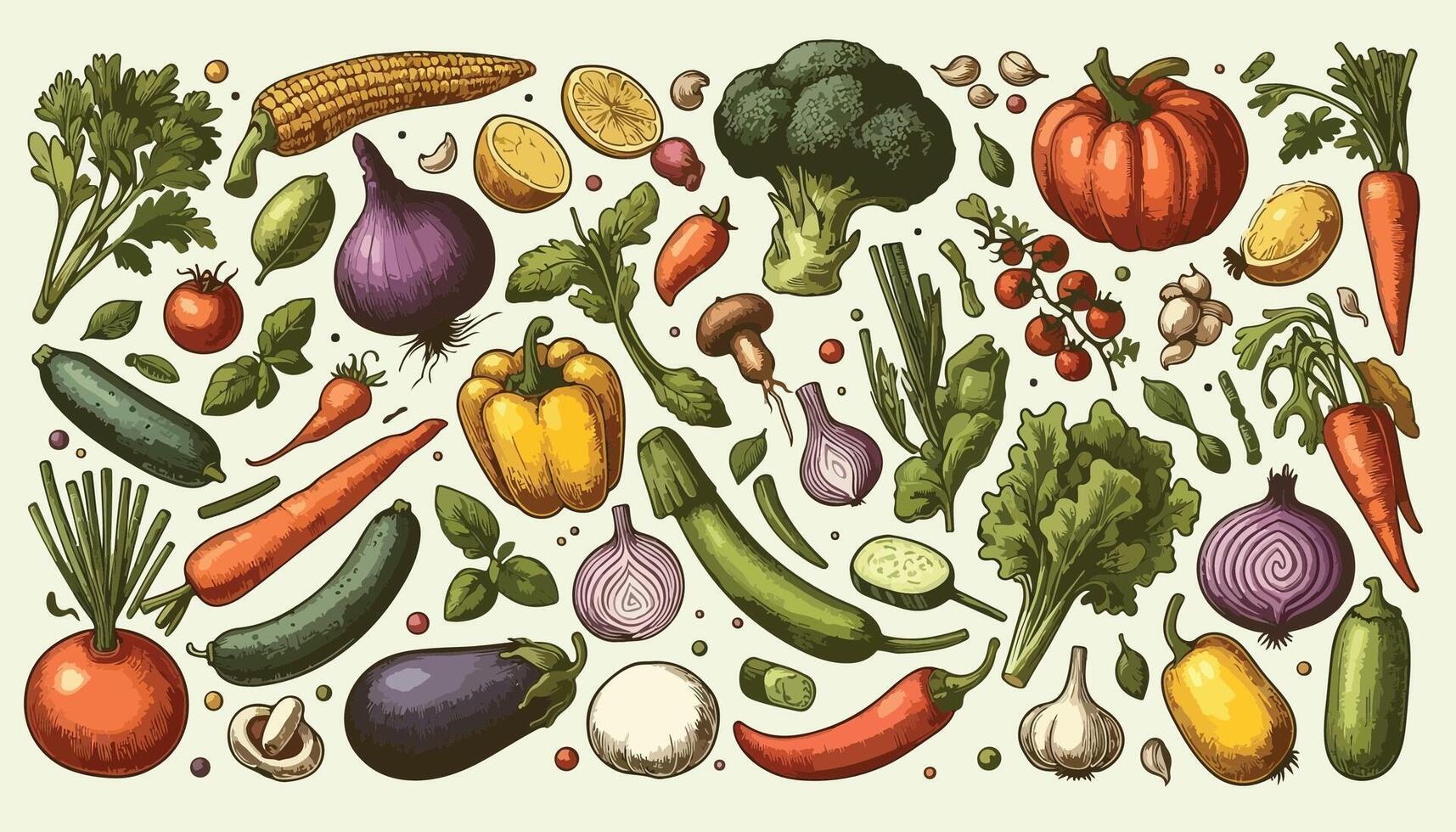 Whimsical Hand Drawn Vegetable Art vector