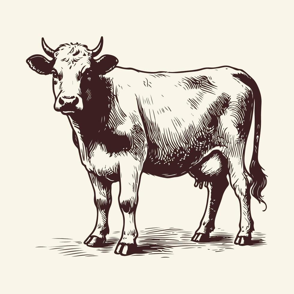 Cow Sketch Rustic Hand Drawn Rural Art vector