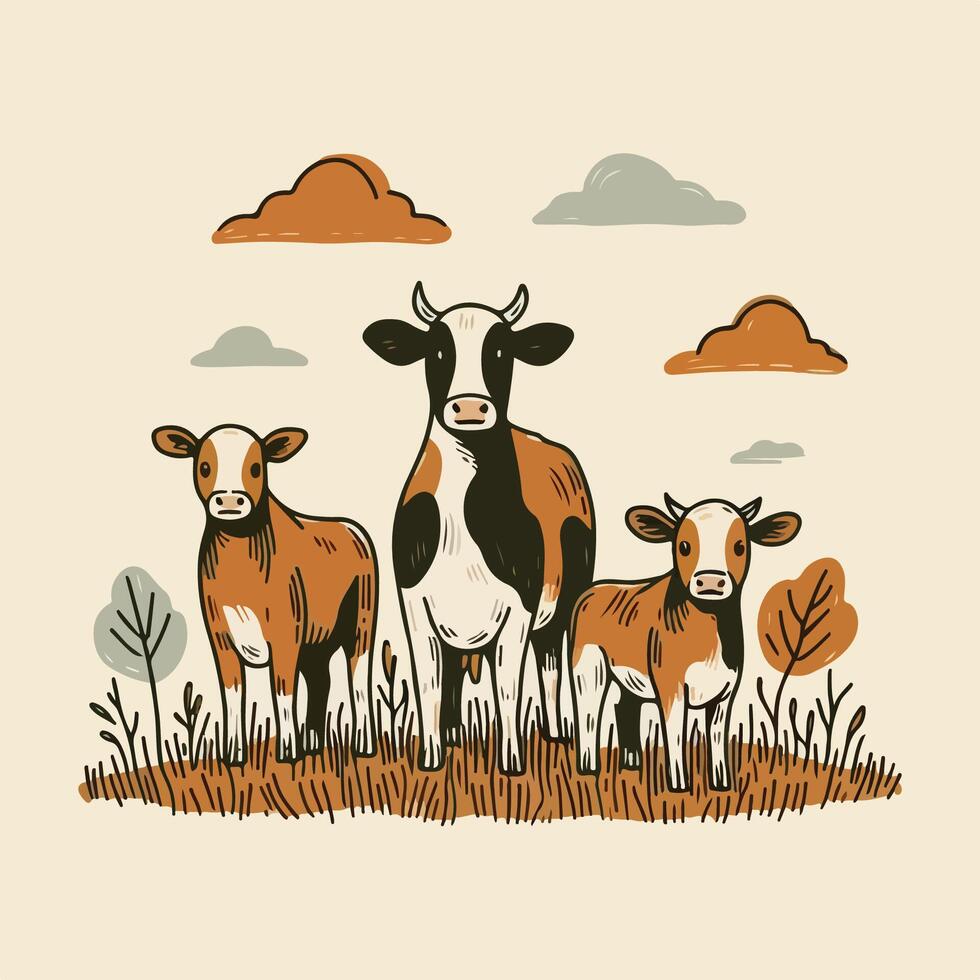 Hand Drawn Cow Illustrations vector