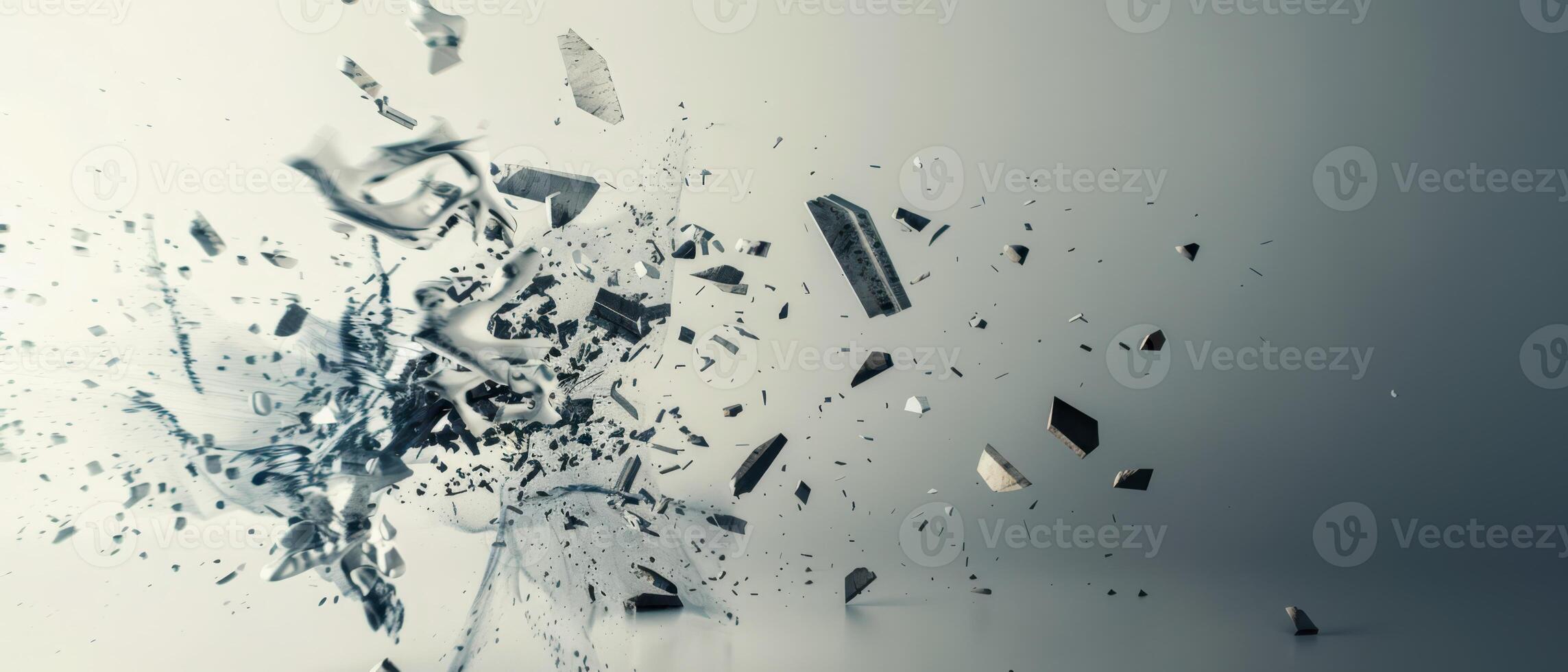 Shattered Glass Fragments In Mid-Air Explosion photo