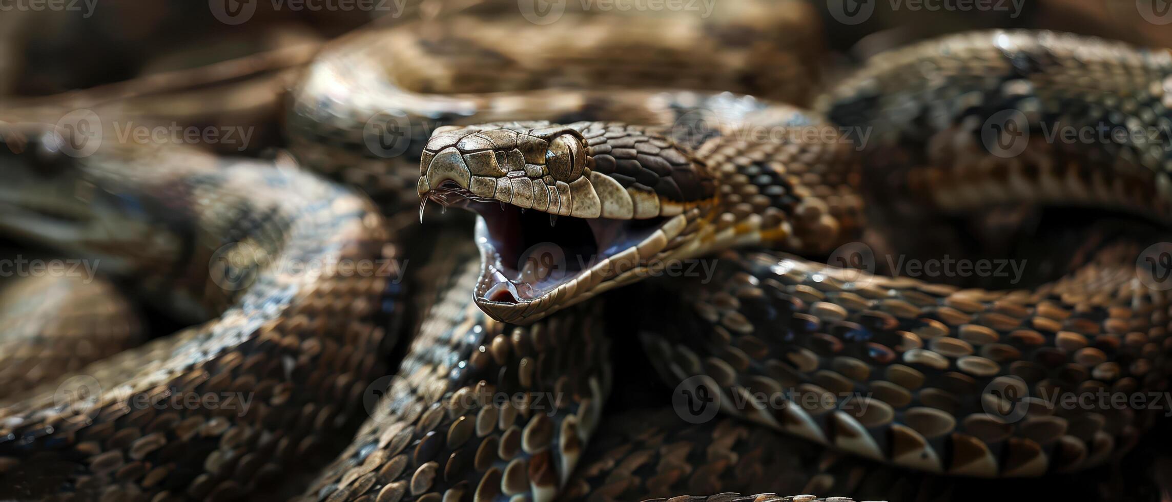 A Close Up Of A Snake With Its Mouth Open In The Wild photo