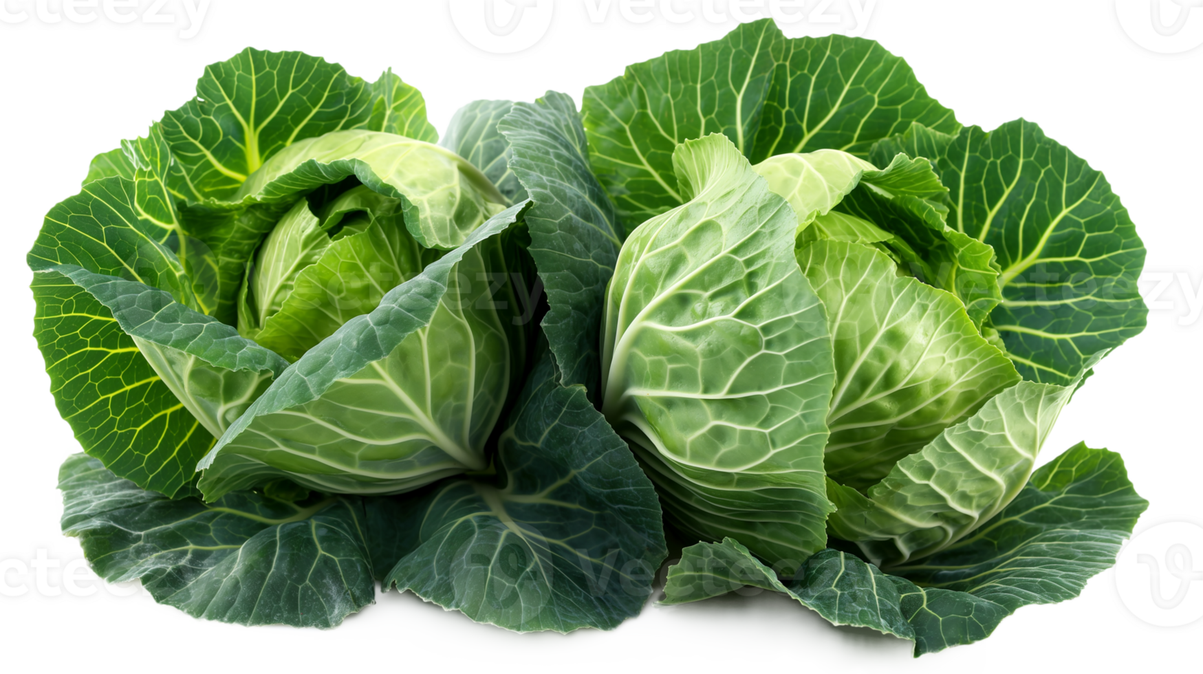 A piece of cabbage is cut in half and is surrounded by green leaves. Concept of freshness and health, as the vibrant green color of the cabbage png