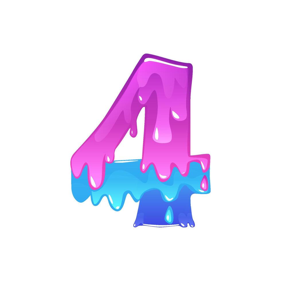 Slime Cartoon Number 4, figure Four. Slime font type number Latin alphabet vector