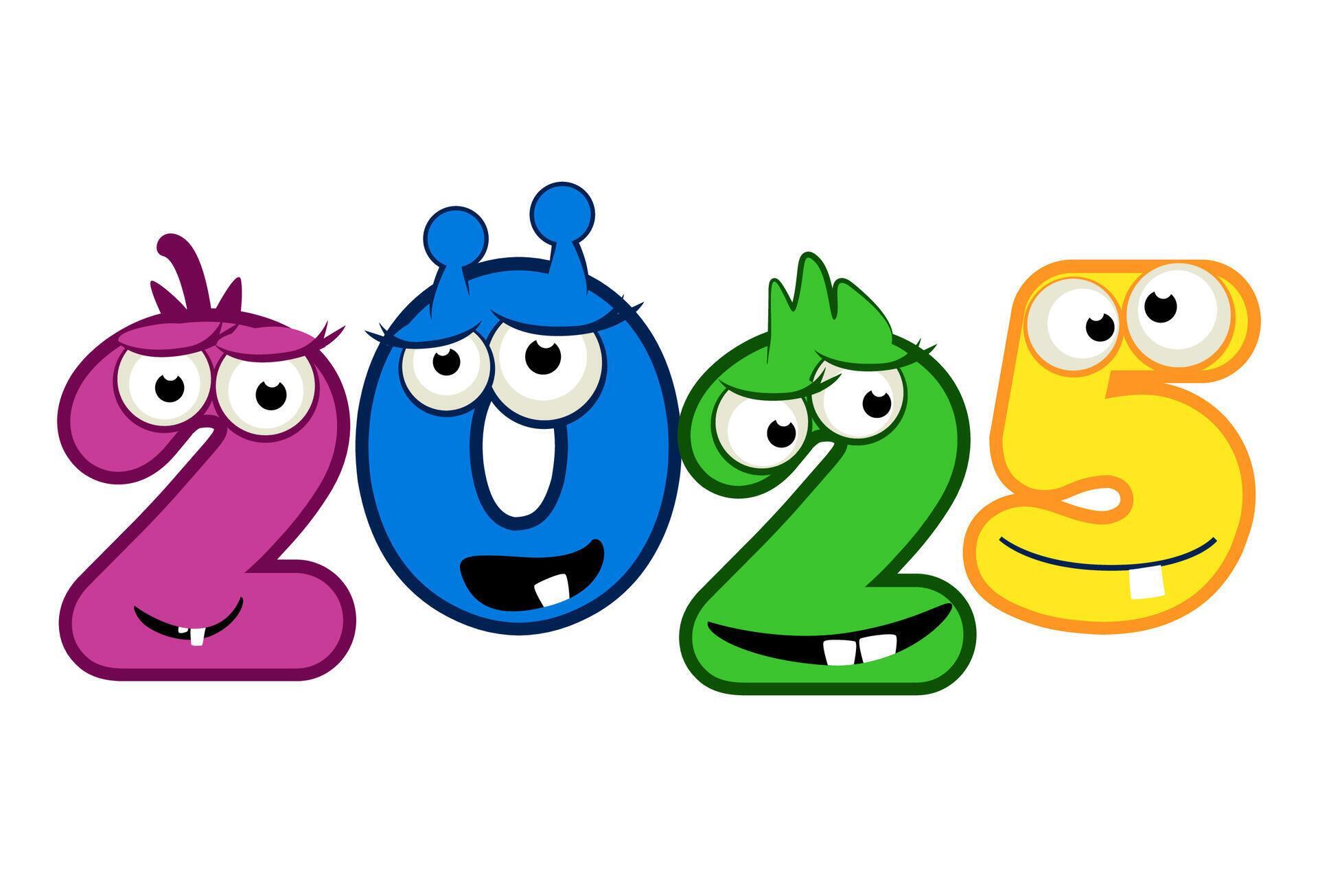 Cartoon MONSTER style New Year 2025. Numbers for your calendar, print