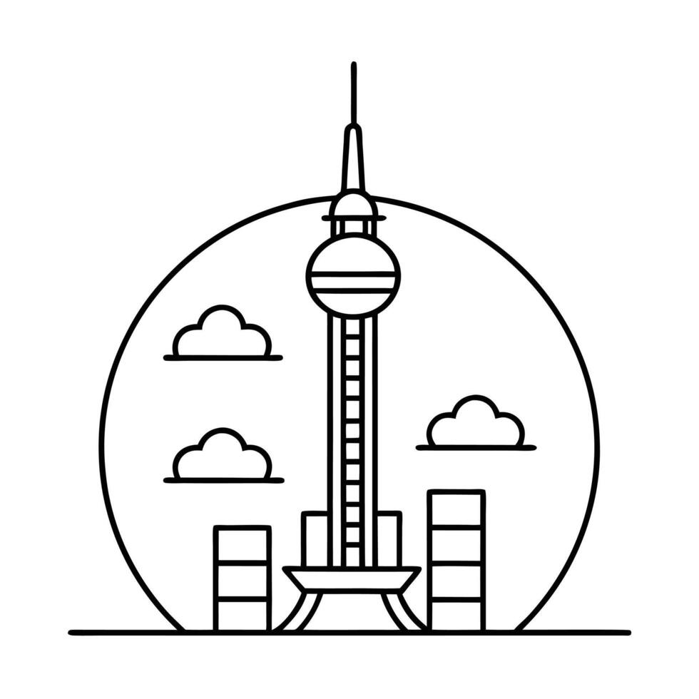 shanghai skyline line icon illustration vector