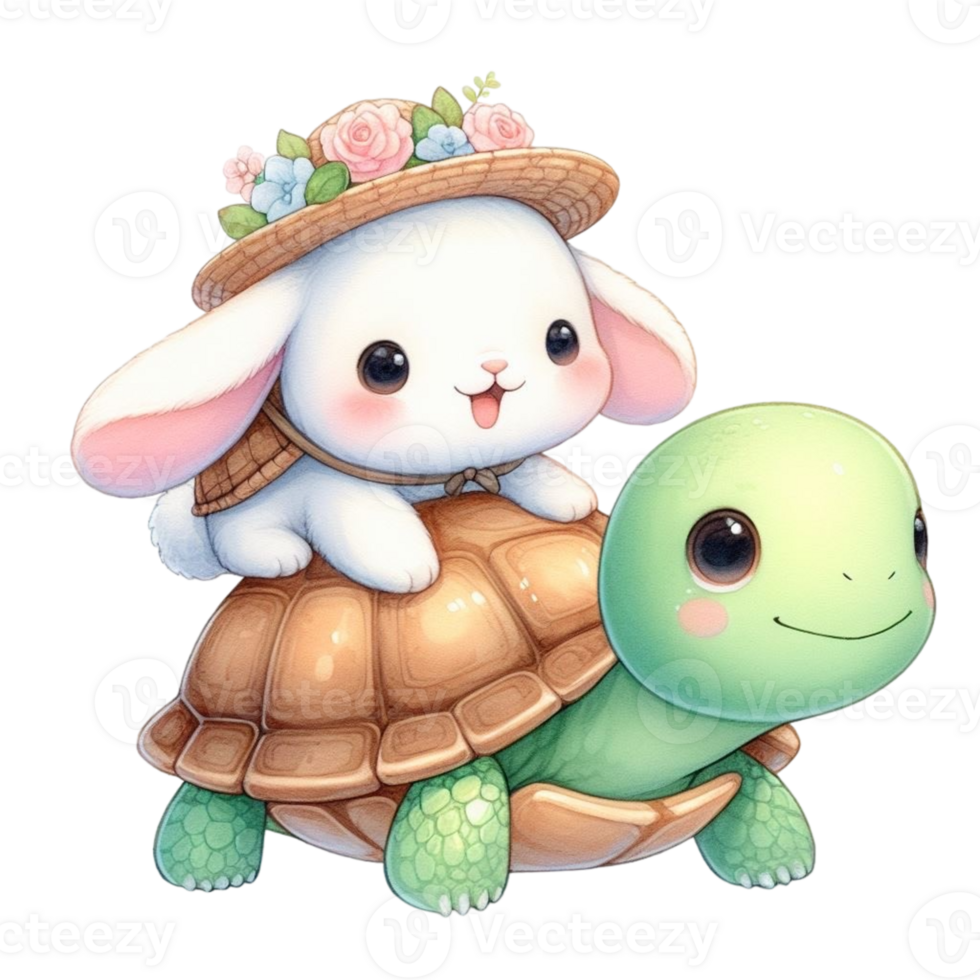 aigenerated cartoon rabbit and turtle on a turtle png