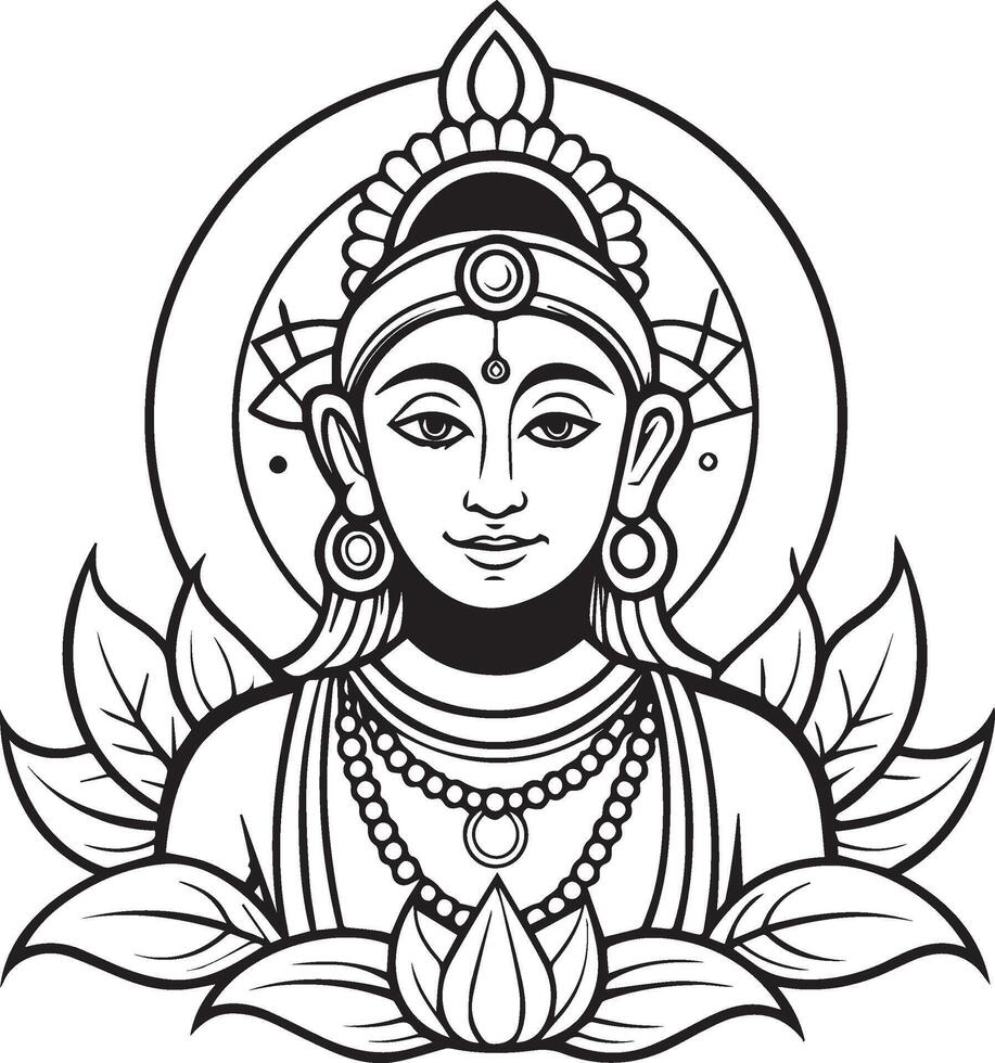 sharad purnima line art vector