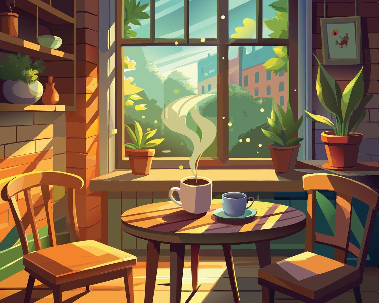 a cup of coffee on a table vector