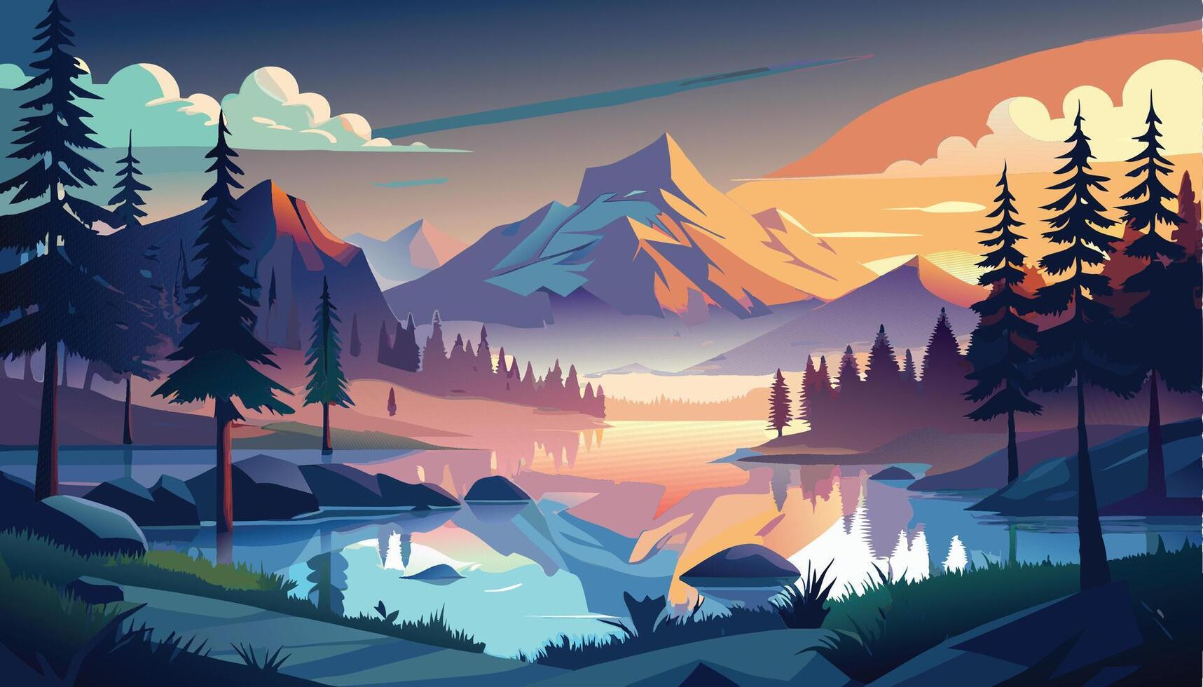 mountain landscape in evening vector