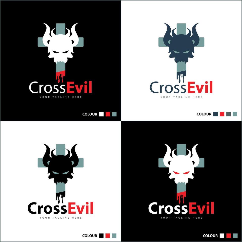 cross devil head demon silhouette logo set template design vector