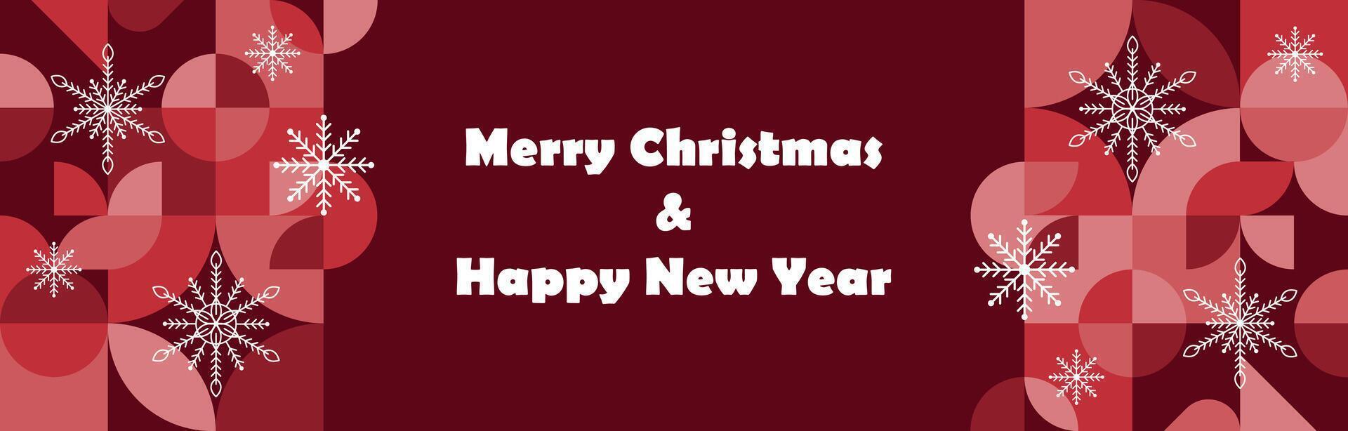 Modern abstract geometric design with Merry Christmas and Happy New Year in red colors. Template for banner, poster, greeting card. illustration vector