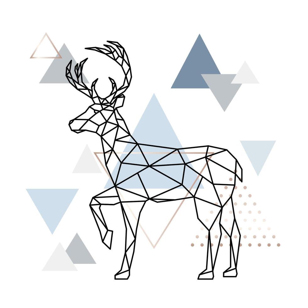 Forest geometric Deer with raised hoof. vector