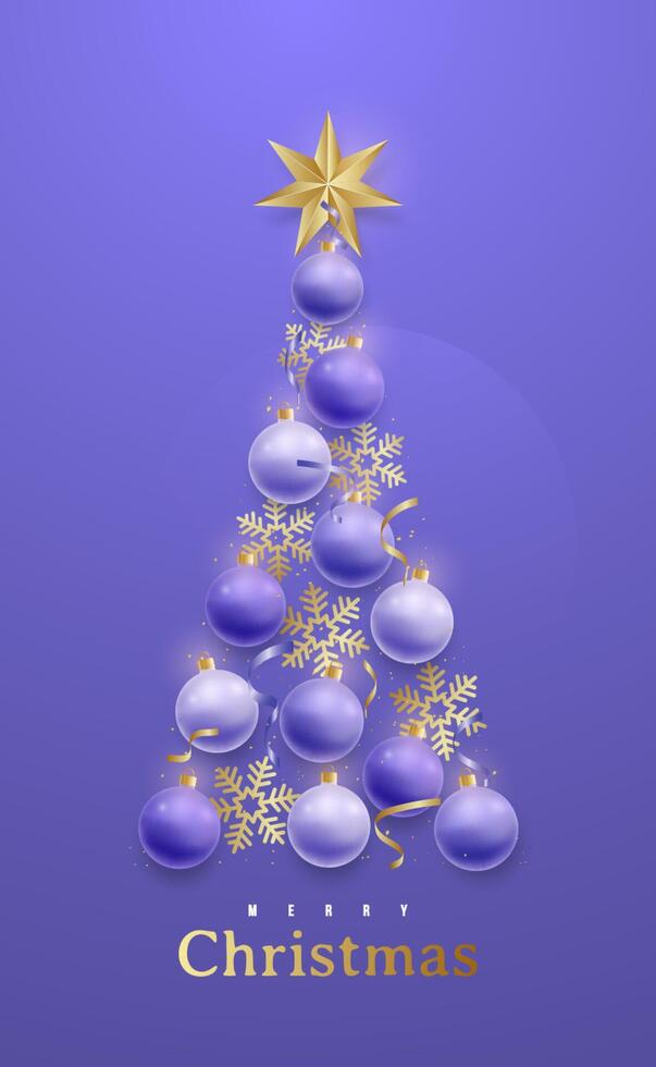 Shiny magical Christmas tree made of realistick purple baubles vector