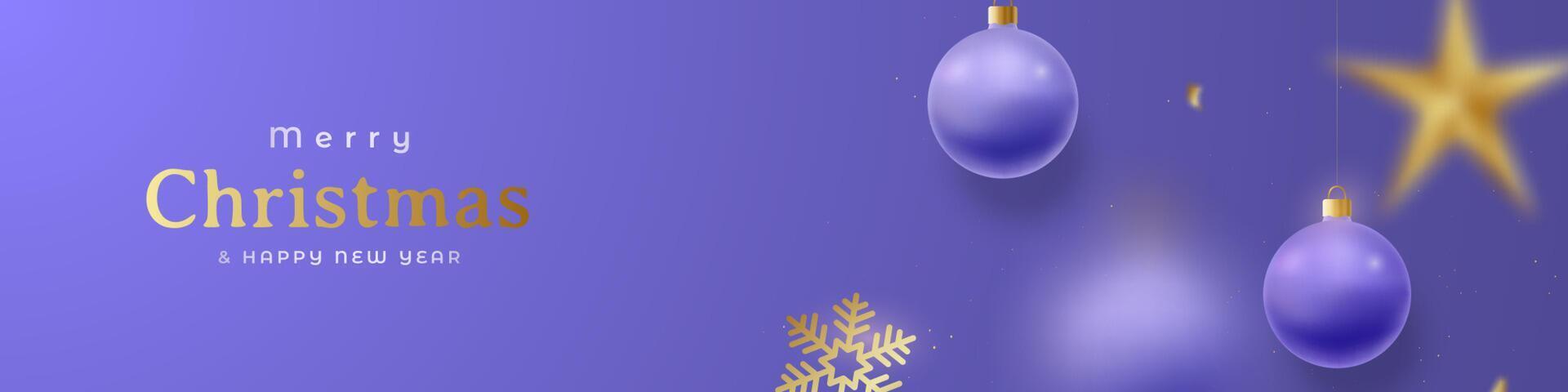 a purple christmas background with golden balls and snowflakes vector