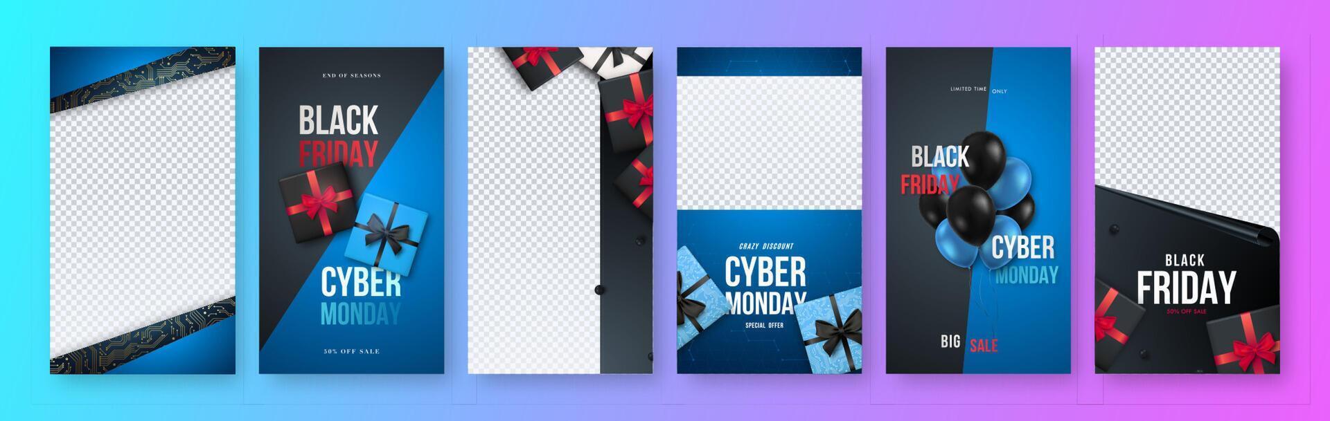 Black Friday and Cyber Monday Stories template. vector