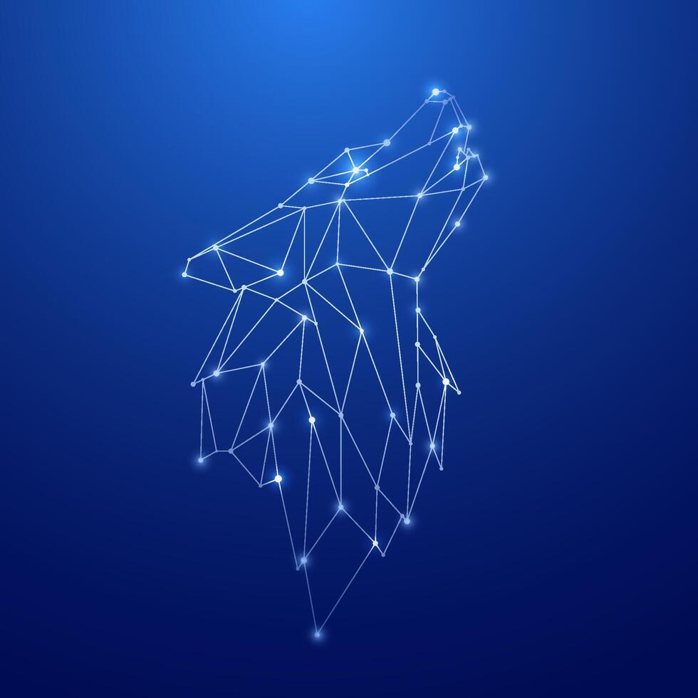Howling Wolf in form of constellation on blue background. vector