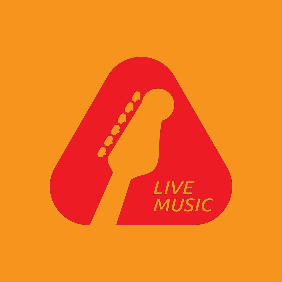 Guitar pick and head neck for live music sign on orange background color vector