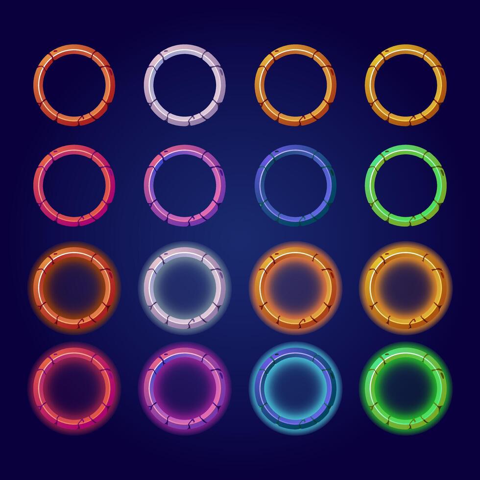 Metallic gold, silver, bronze bone round frame. Rank bone border badge. Avatar frame rank level ring frame. Circular metal interface asset for avatar. Empty frame for profile. vector