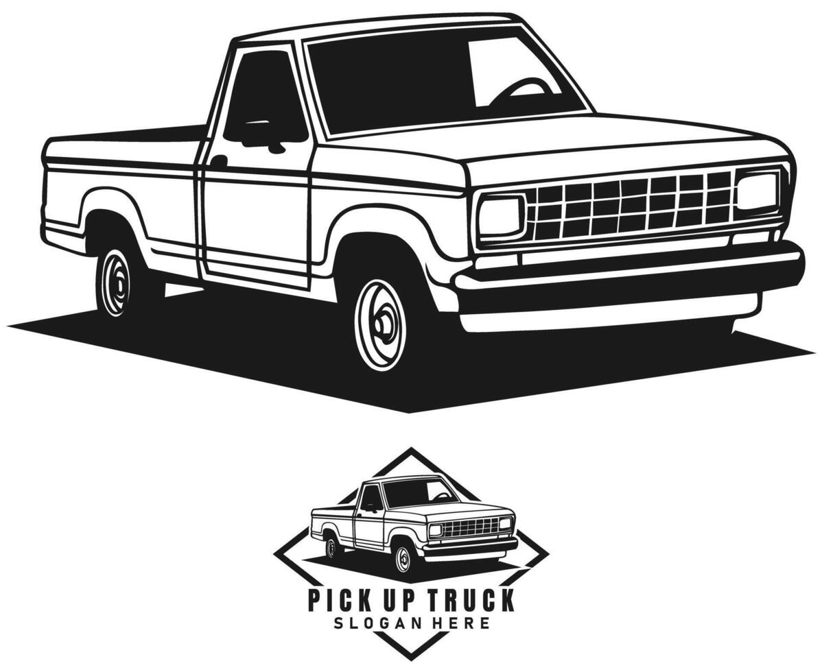 pick up truck logo illustration design black and white art vector