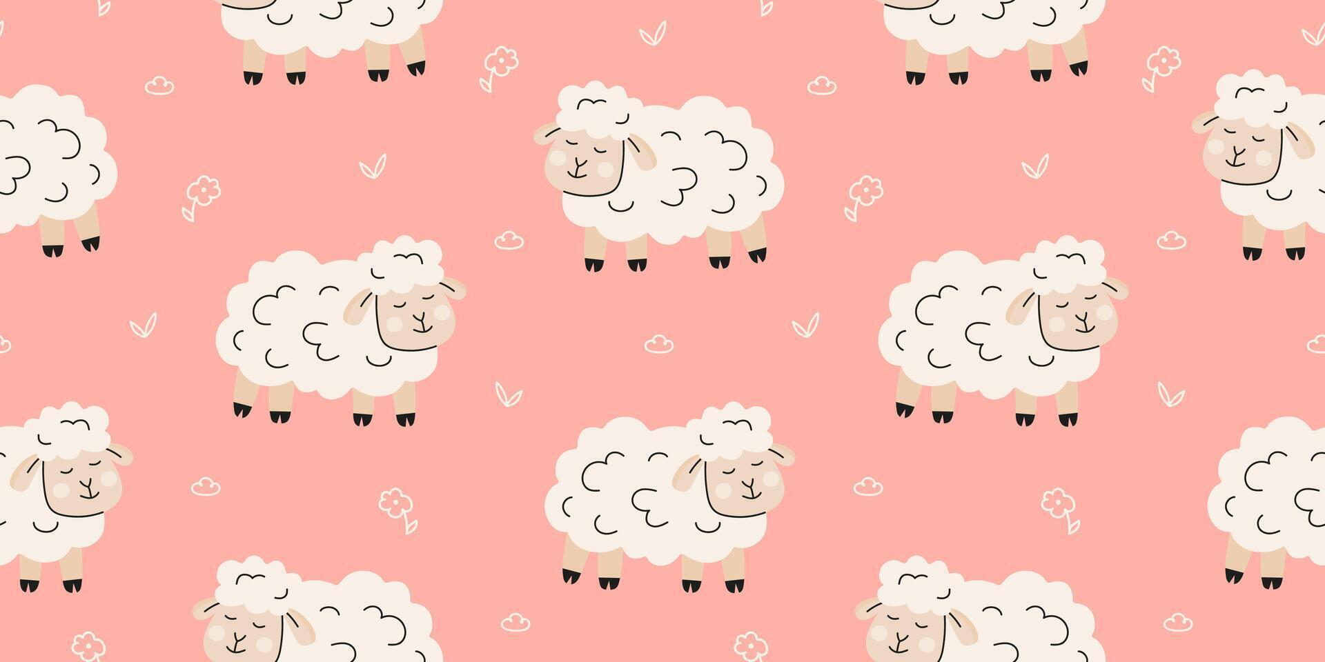 Funny cute sheep seamless pattern vector