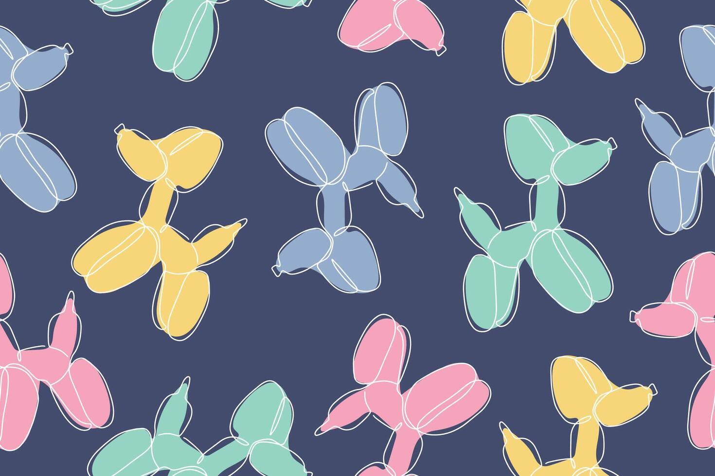 Seamless pattern of colorful balloons. Colorful drawing of inflatable toys made of twisted balloons. Design element for packaging, greeting card, invitation card, print, flyer, banner. . vector