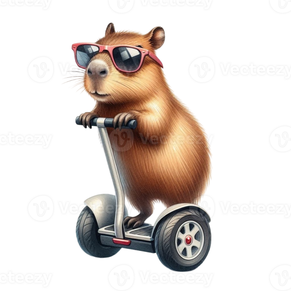 aigenerated capybara wearing sunglasses on a scooter png