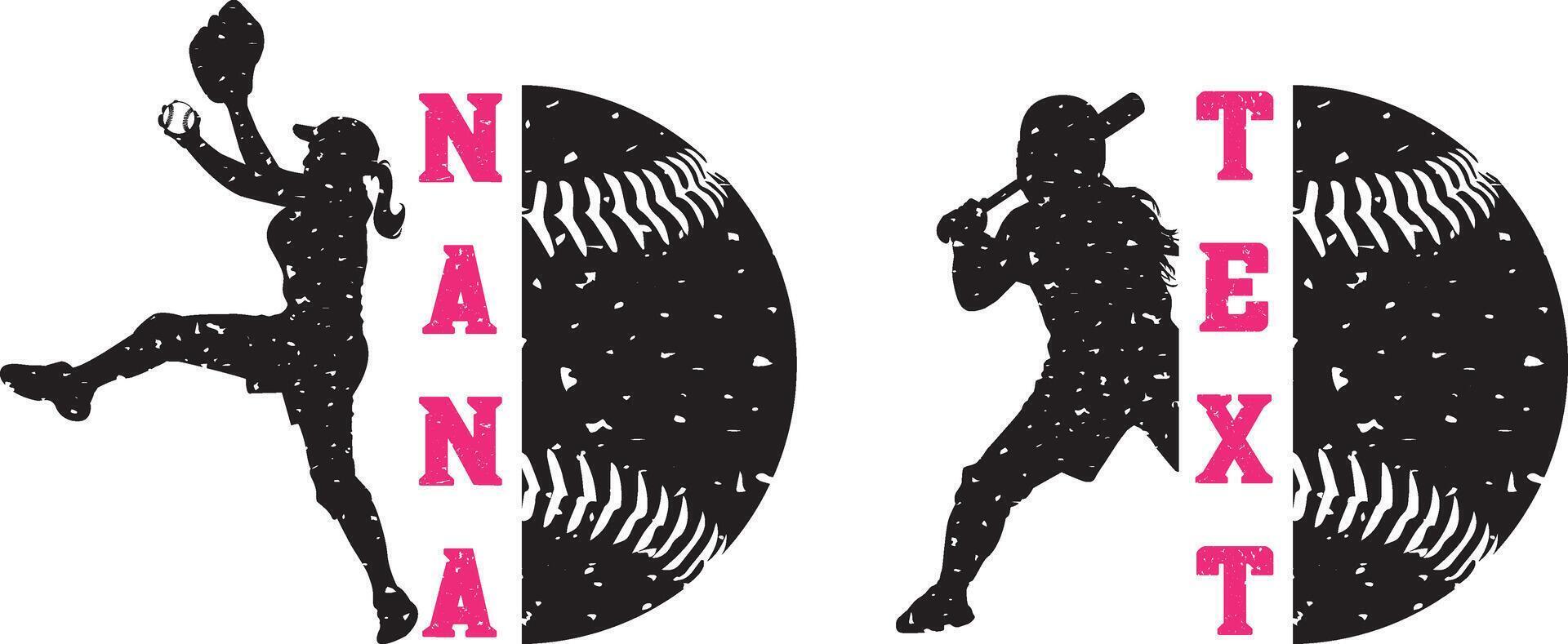 Baseball Girl Custom Text, Baseball Player, Half Baseball Silhouette vector