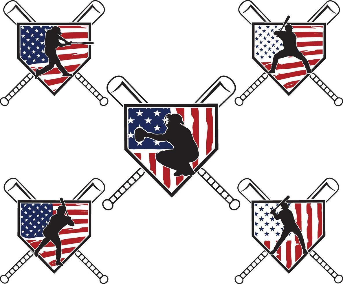 Softball Men Home Plate, Baseball Home Plate, Baseball US Flag vector