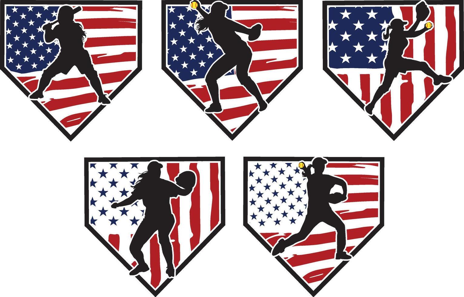 Softball Girl Players Home Plate, Baseball Girl US Flag Cut Files vector