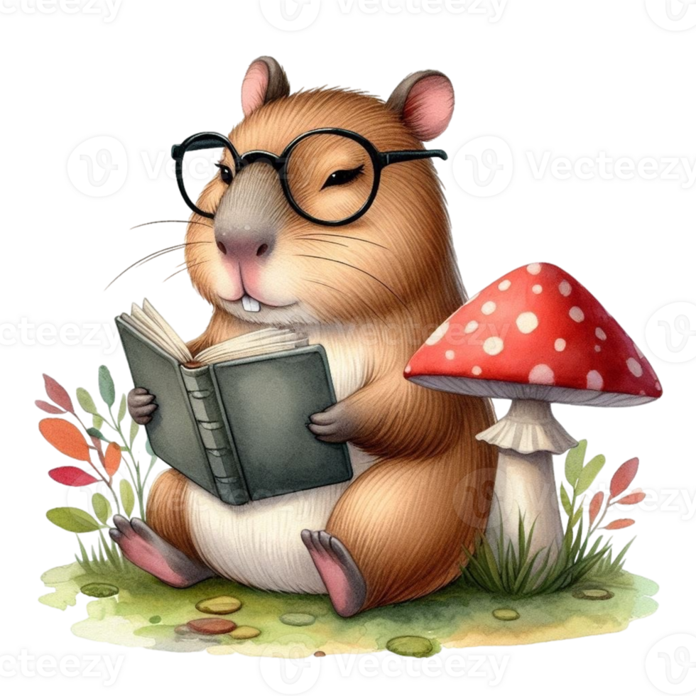 aigenerated capybara reading book png