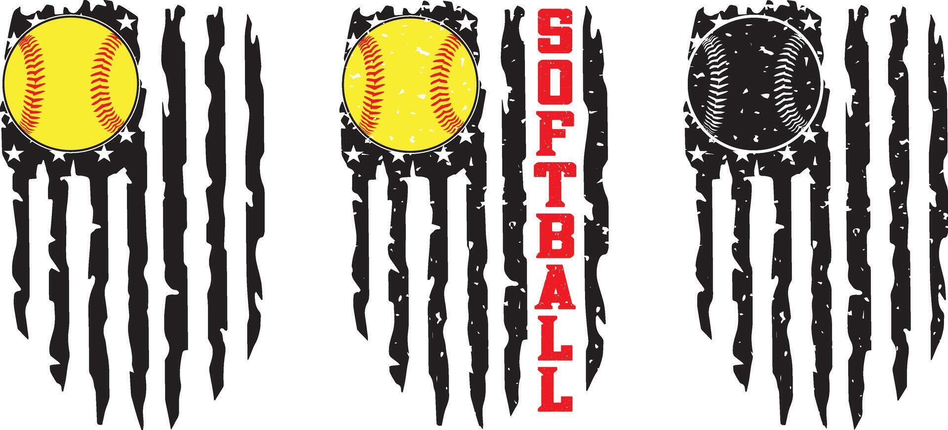 Softball US Flag, American Flag Baseball, Softball Silhouette vector