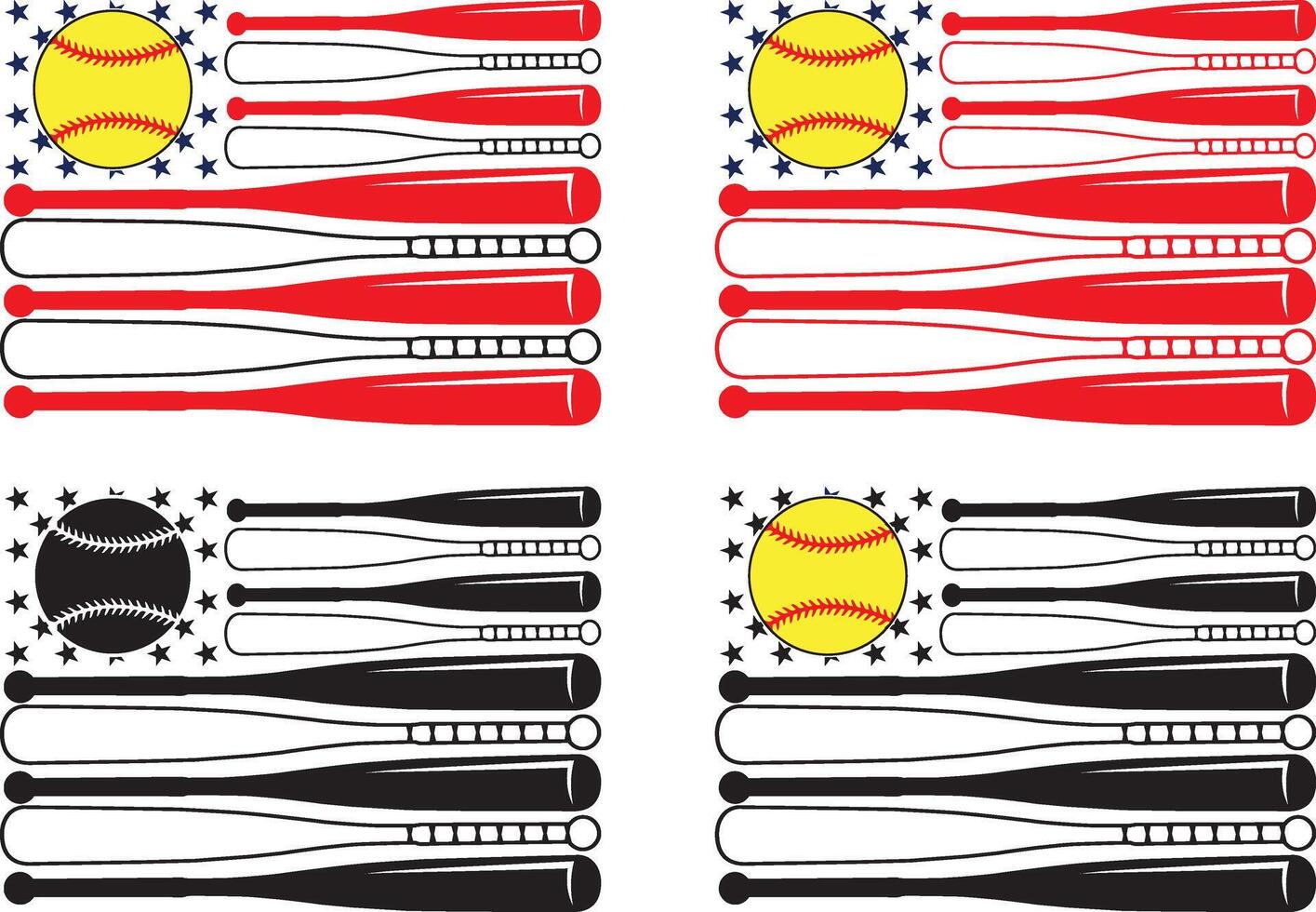 US Flag Baseball Bat, Baseball American Flag, Baseball Cut File vector