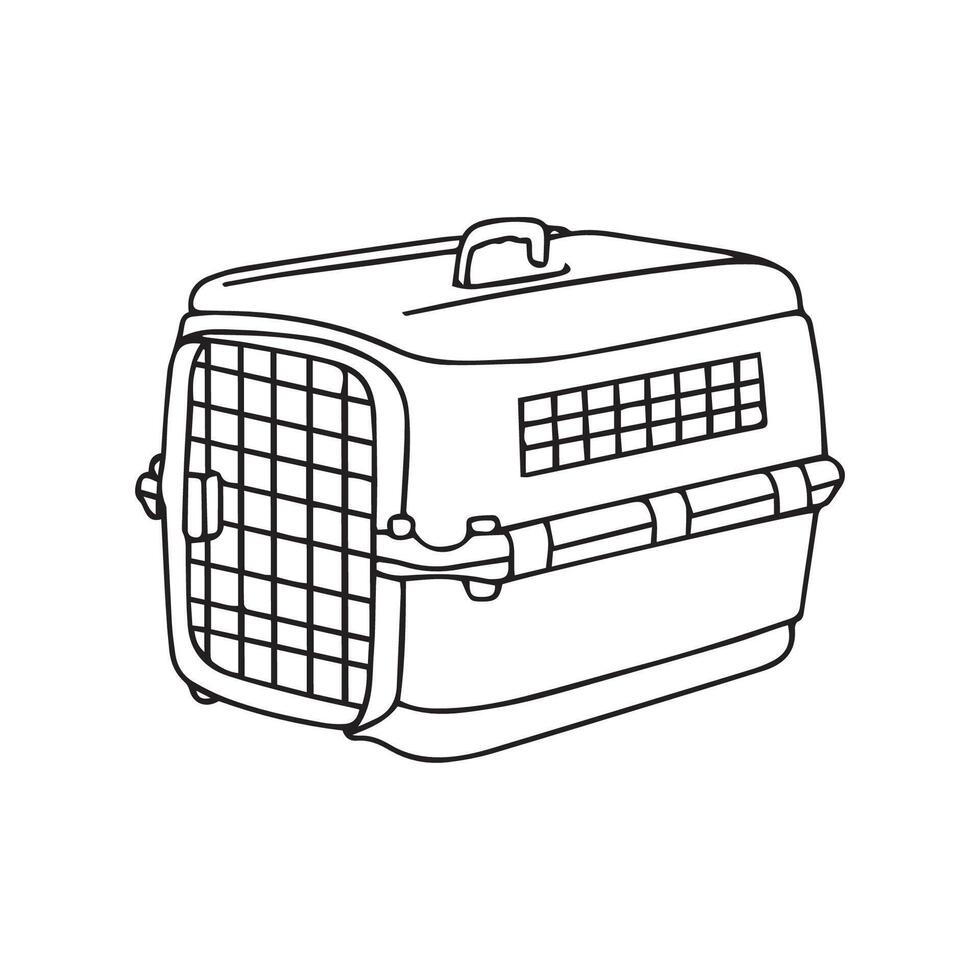 Icon of a carrier for cats, dogs in doodle style. Soft bag with mesh and handles for carrying animals. illustration vector