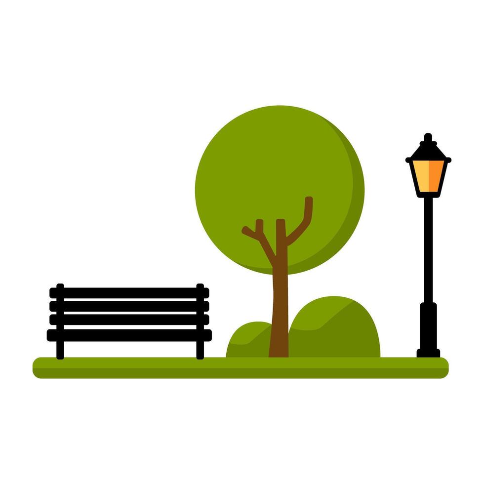 Park Scene with Bench, Tree, and Lamp Post vector