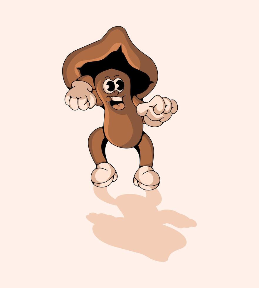 A lone, battle-ready brown mushroom, rooted in the forest floor, symbolizes the raw power of nature. vector