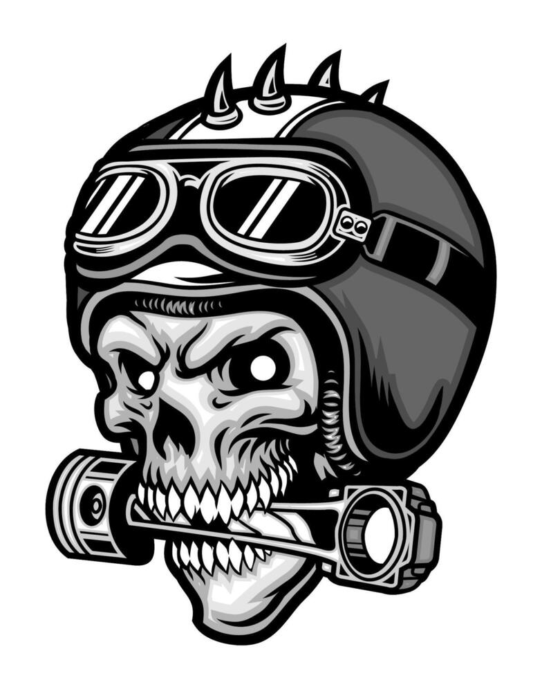 skull rider and motorcycle helmet vector