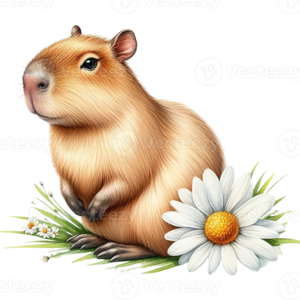 aigenerated capybara sitting on a daisy png