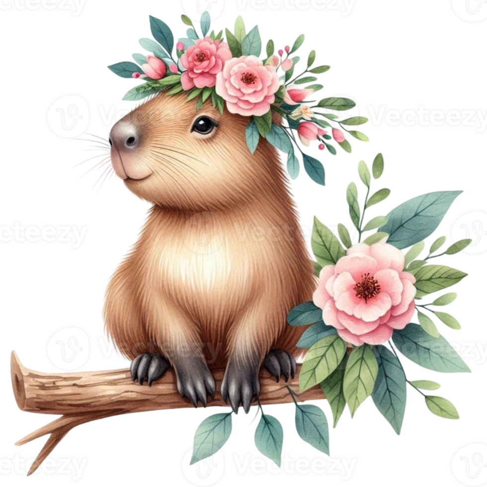 aigenerated capybara standing on a branch png