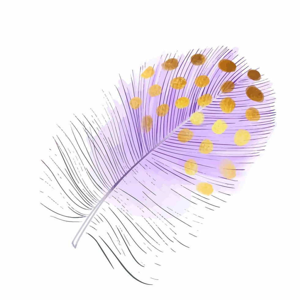 Watercolor violet plume. Soft and downy feather of bird. Hand drawn element for packaging, label, logo, icon design. Symbol of lightness. Isolated on white. vector