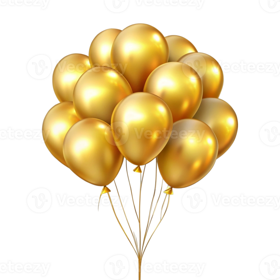 Bunch of Golden Balloons on Transparent Background png