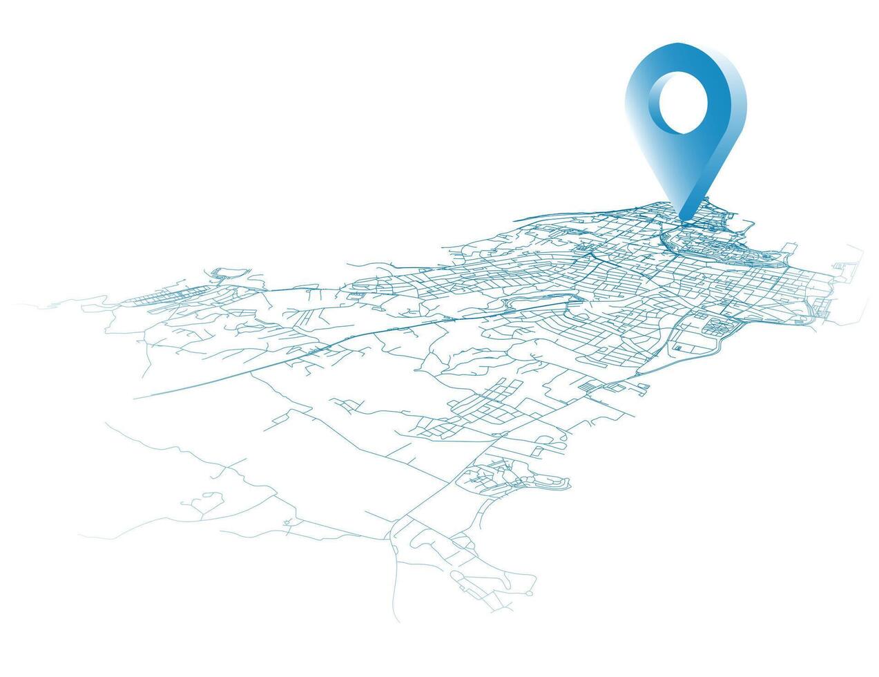 Rhodes,Greece,detail Isometric street map with location pin marker over the city vector