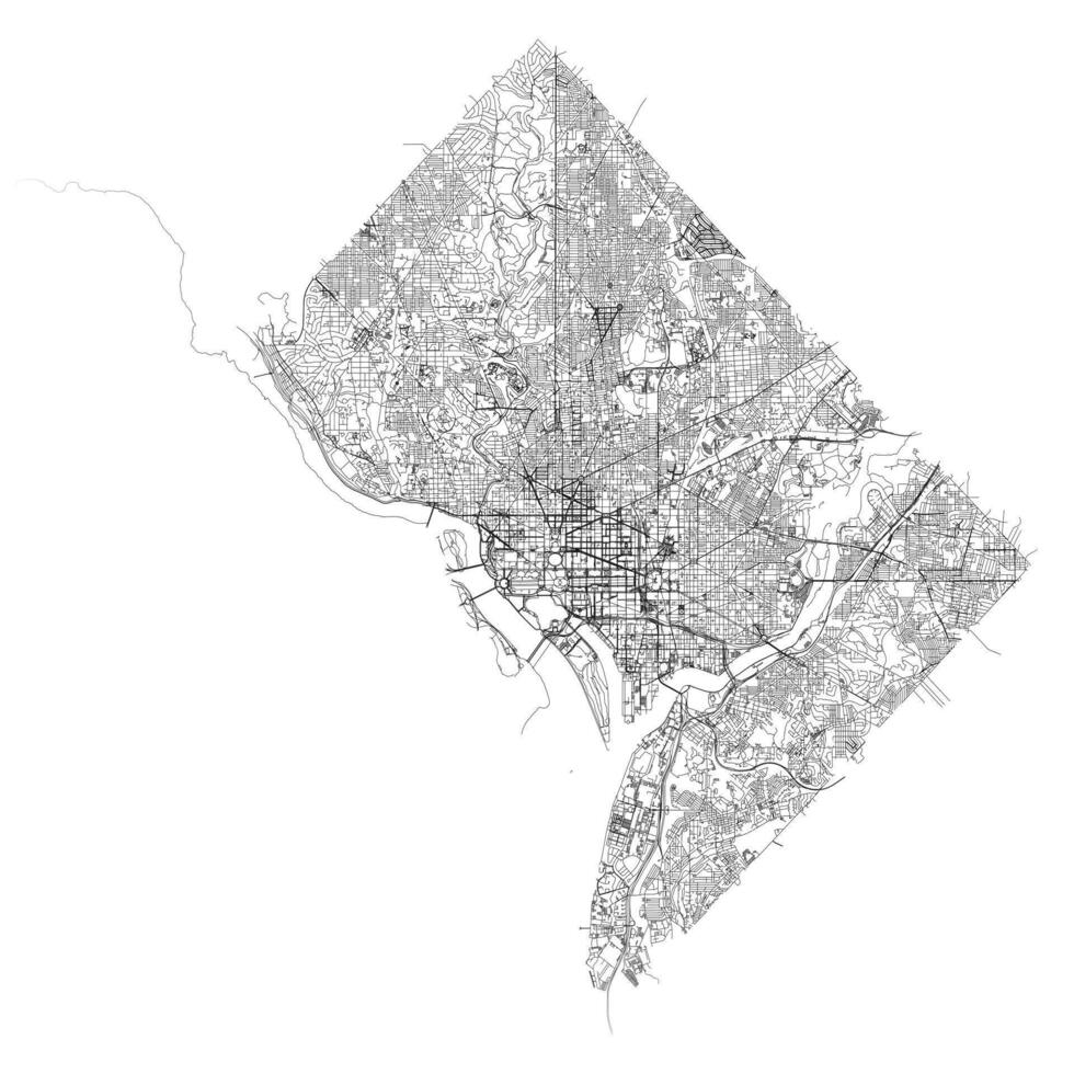 Washington D.C. United States Of America,accurate map, city map with roads and streets, outline illustration. vector