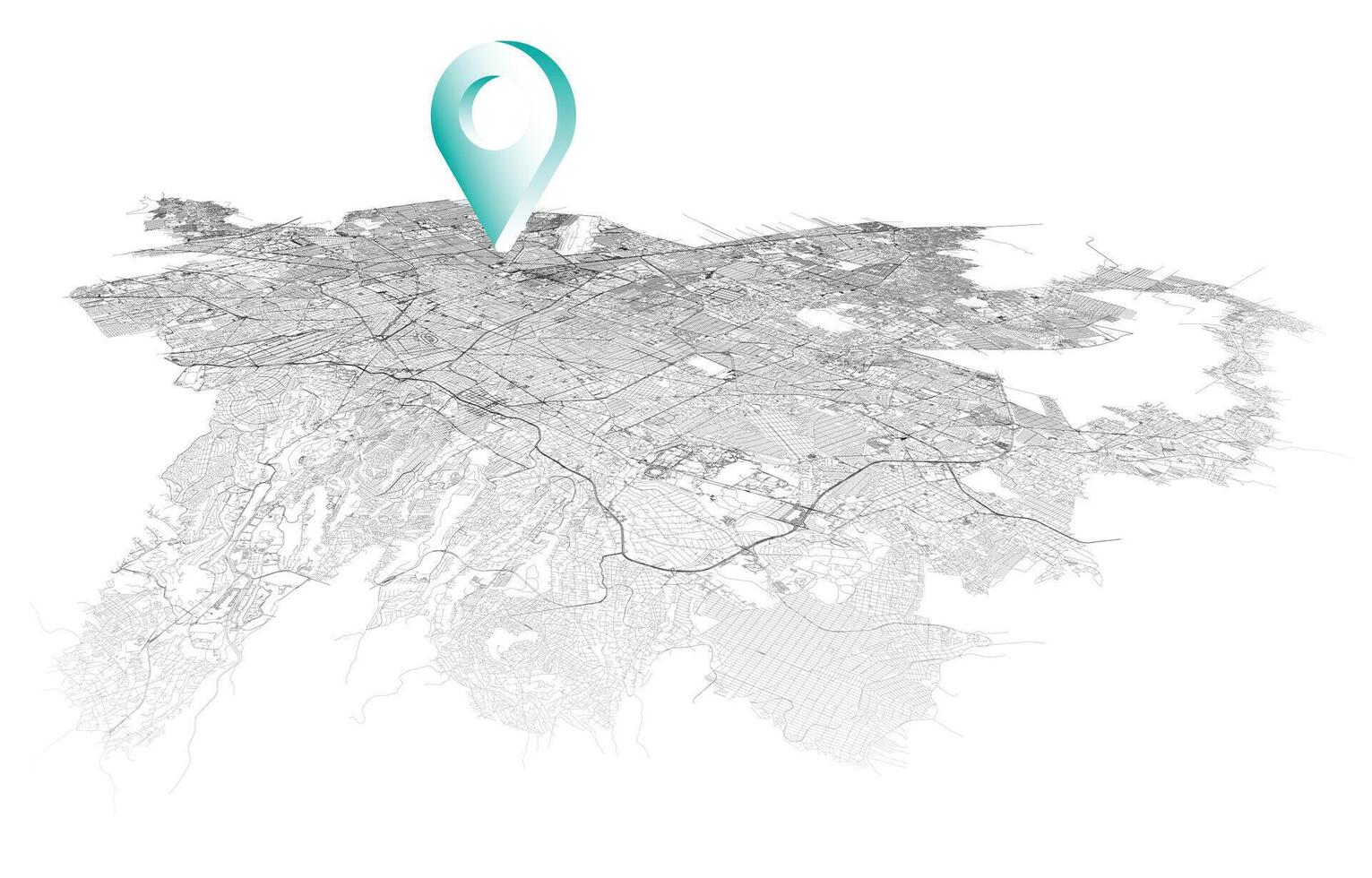 Isometric street map of Mexico City with location pin marker over the city vector