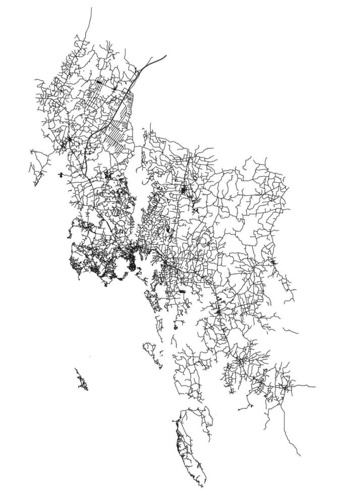 krabi Thailand,accurate city map with roads and streets, outline illustration. vector