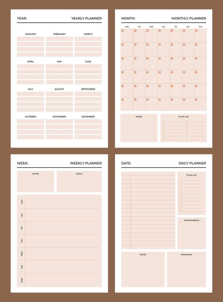 Flat design planner template collection set vector